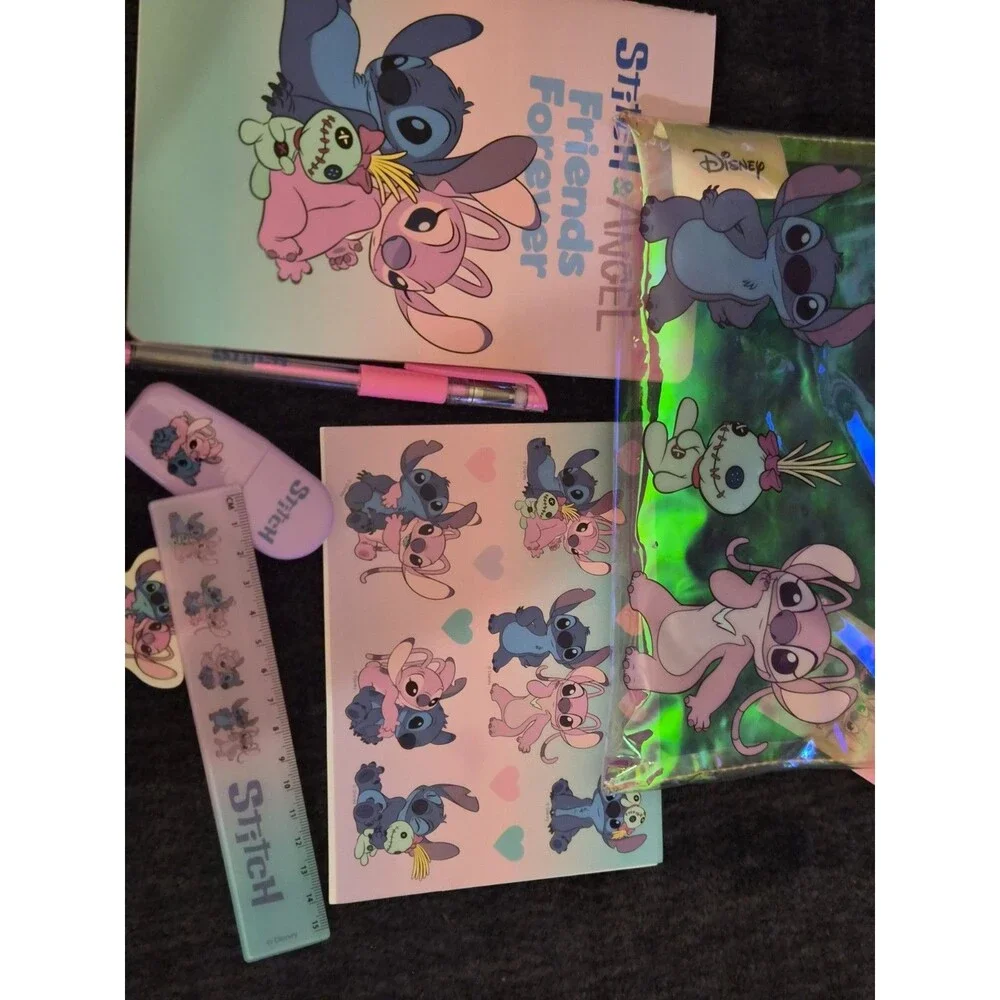 DISNEY LILO AND STITCH Cosmetic School Bag Pouch Translucent w/ Supplies NEW